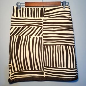 Ann Taylor Womens Brown‎ & White Striped Cotton Skirt Size 4 Safari Side Zip